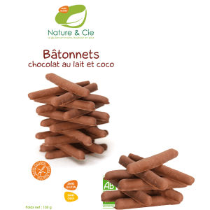 Nature & Cie Bâtonnets Chocolat au lait et coco Sans Gluten 130g